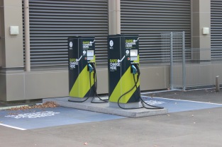 Rapid electric vehicle charging station on Hobson Street, in Auckland CBD. Photo: Andrew Hallberg